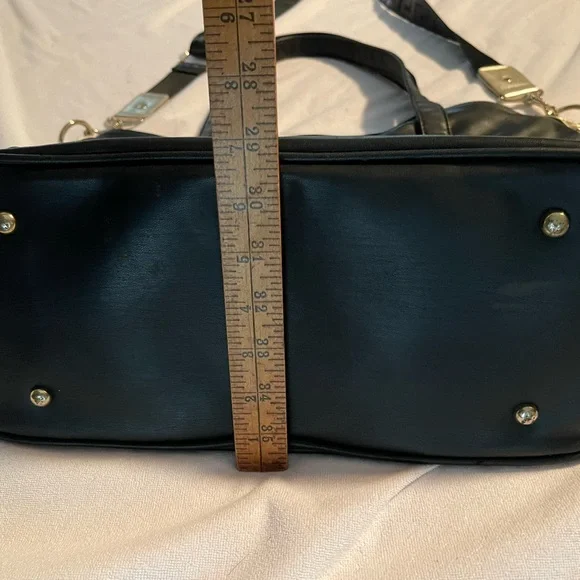 Large Auth Versace Perfums Leather Travel Bag Wide Strap W Dbl Handles Gold Acct - Picture 14 of 14